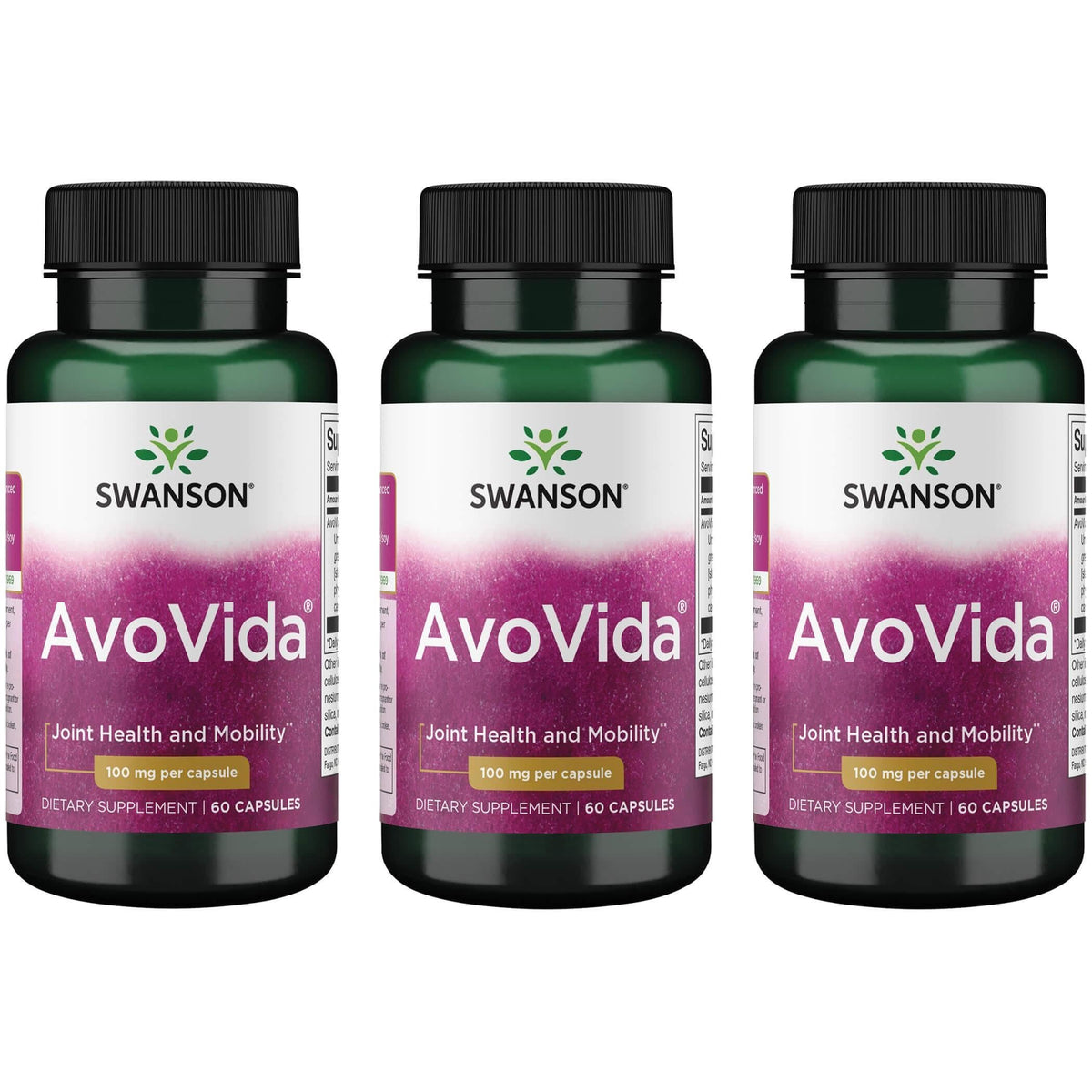 Swanson Avovida 100 mg - 60 capsules (3 pack) with avocado/soy unsaponifiables