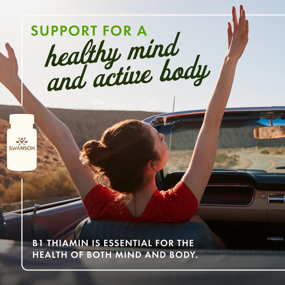 Close-up of Swanson B1 Thiamin bottle label