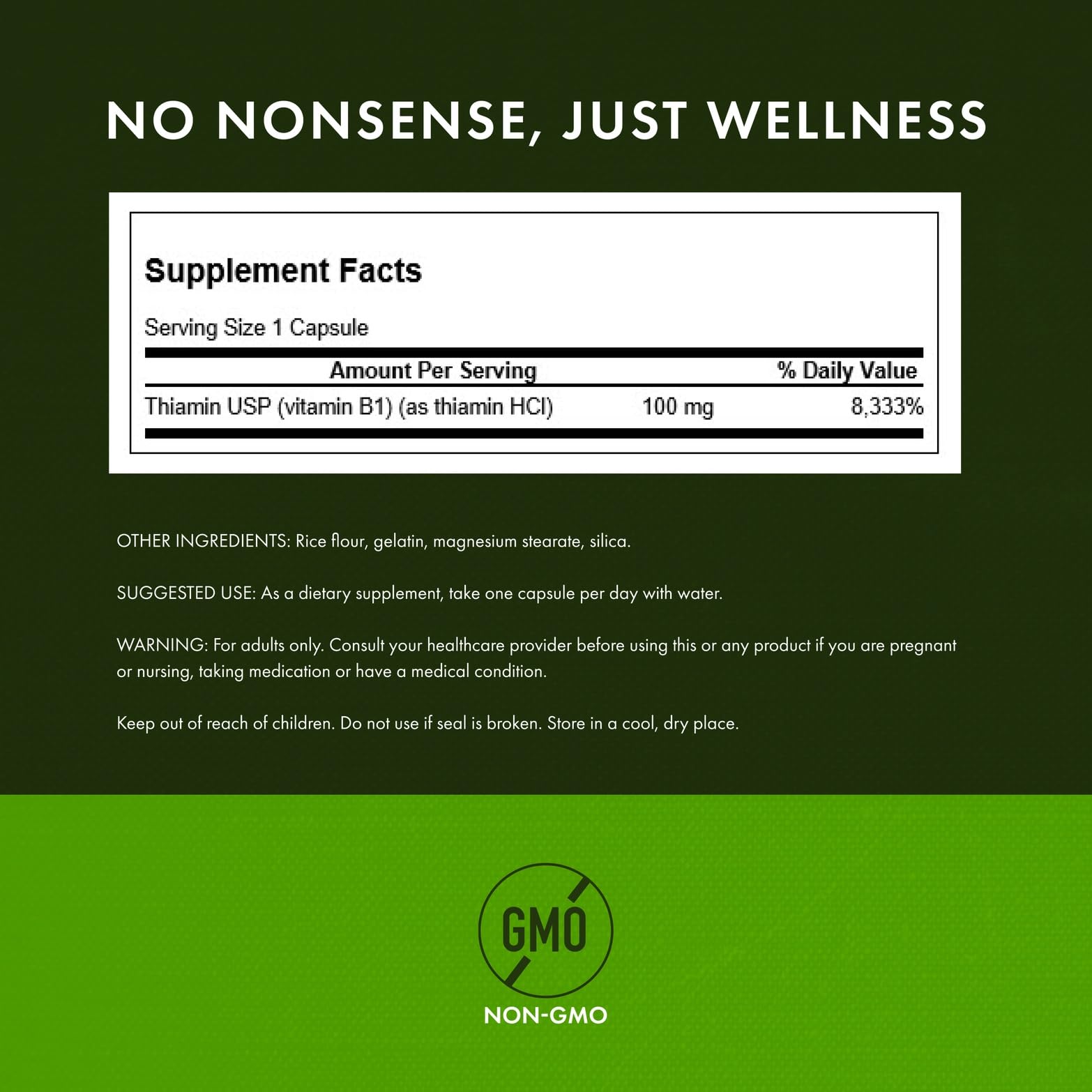 Swanson Vitamin B1 Thiamin capsules in bottle