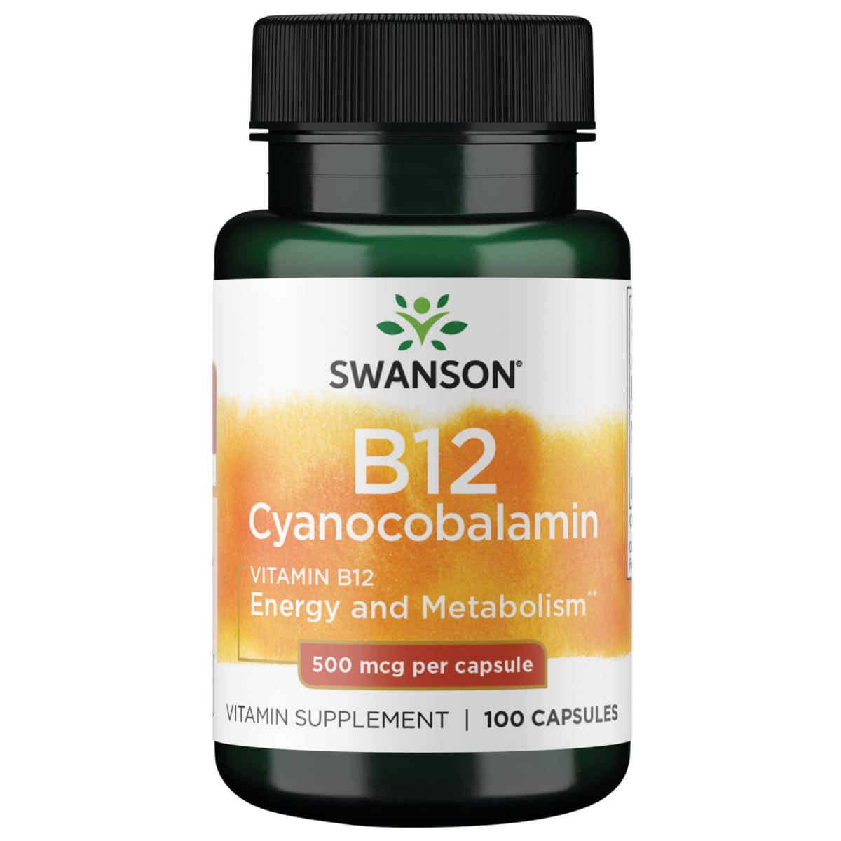 Bottle of Swanson Vitamin B-12 (Cyanocobalamin) 500 mcg 100 capsules