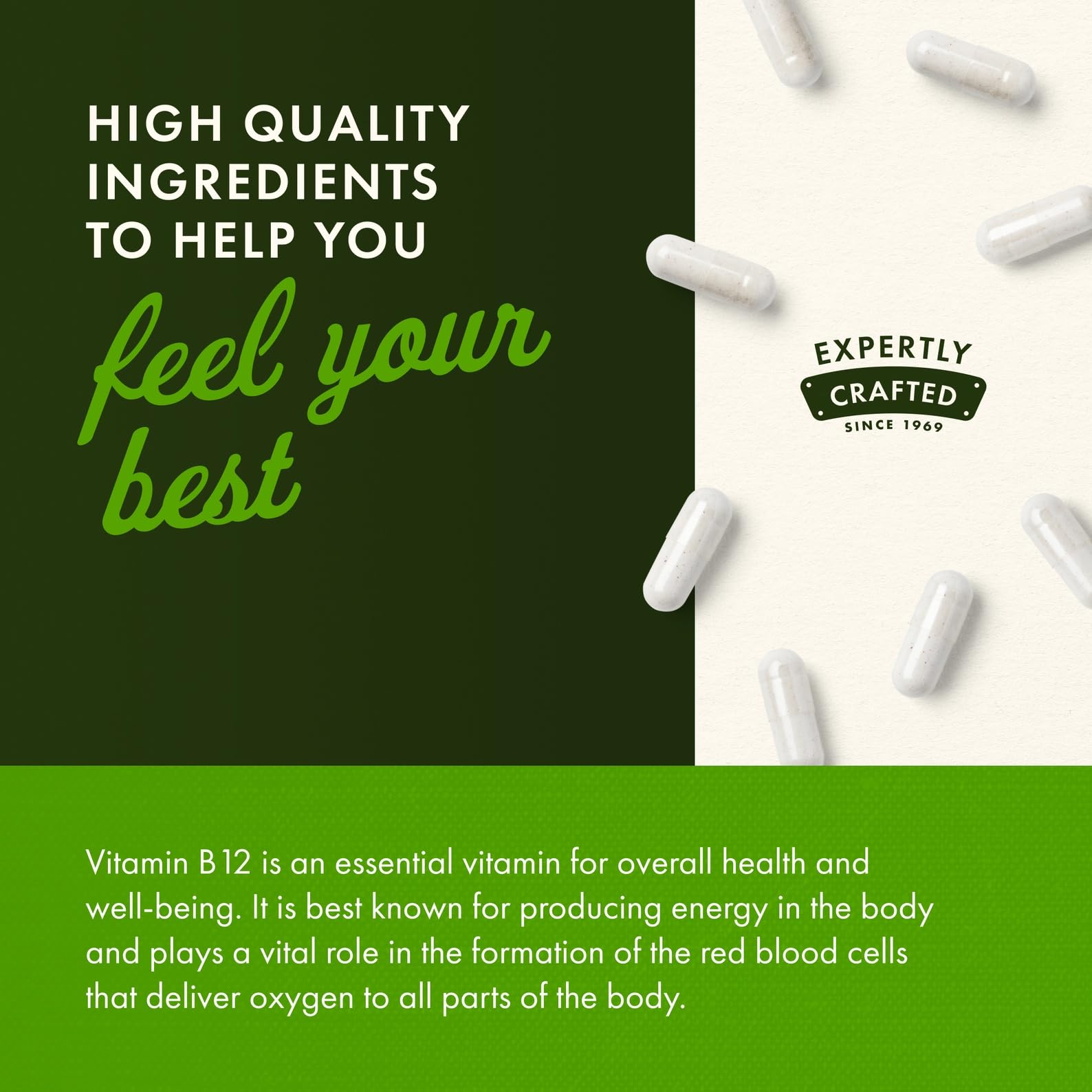 Energy and vitality concept with B12 supplement