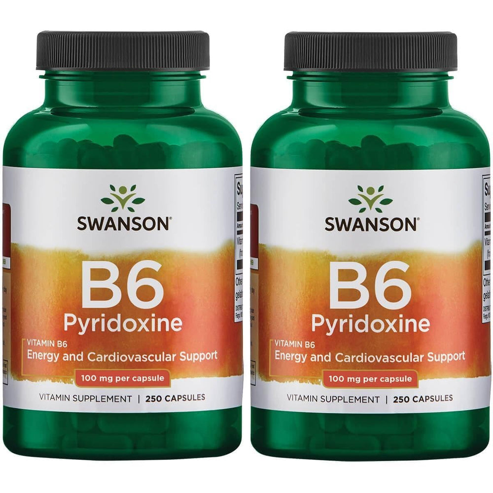 Swanson B6 Pyridoxine Vitamin B6 100 mg per capsule – 250 capsules, 2-pack – cardiovascular health and energy metabolism