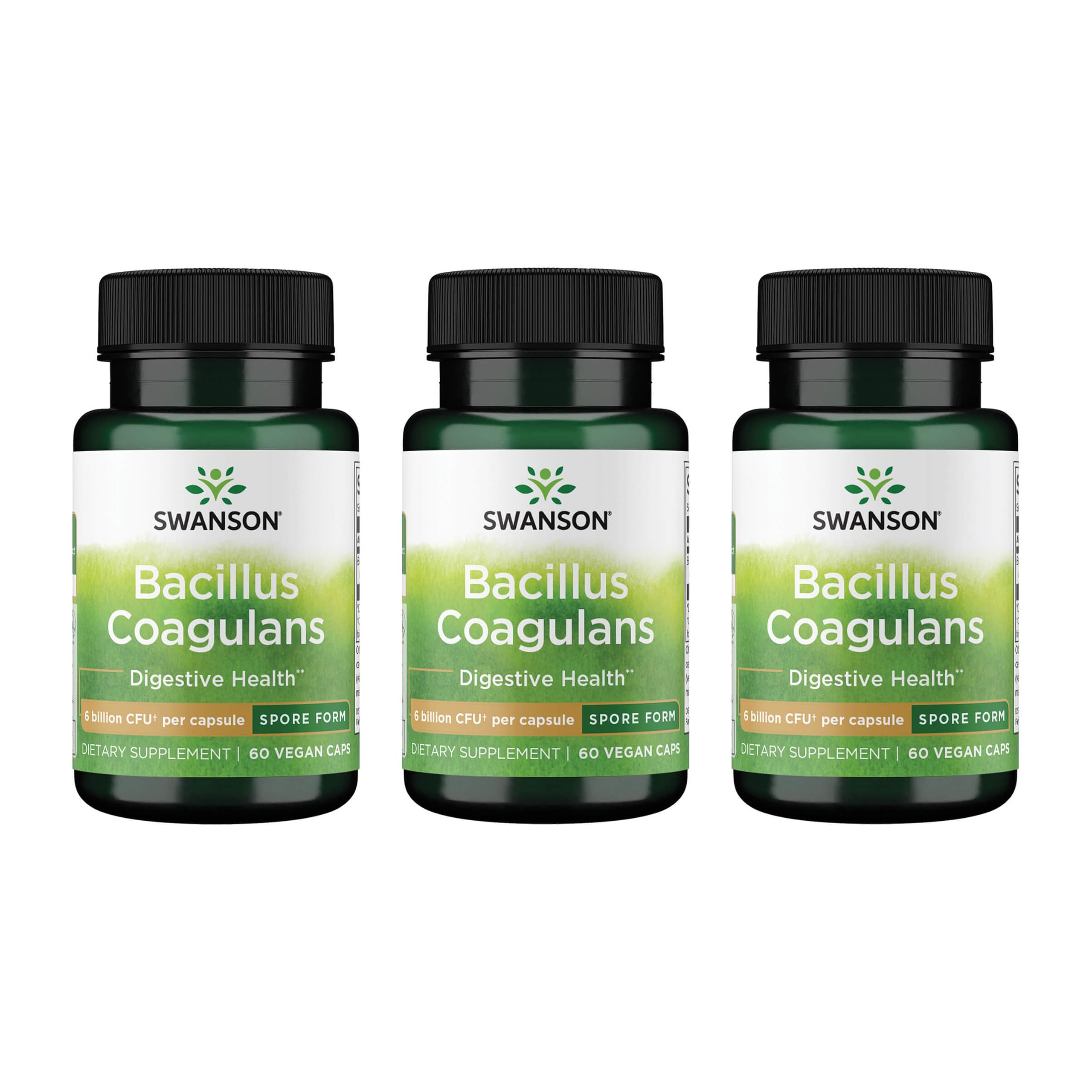 Swanson Bacillus Coagulans probiotic bottle label – 3-pack set