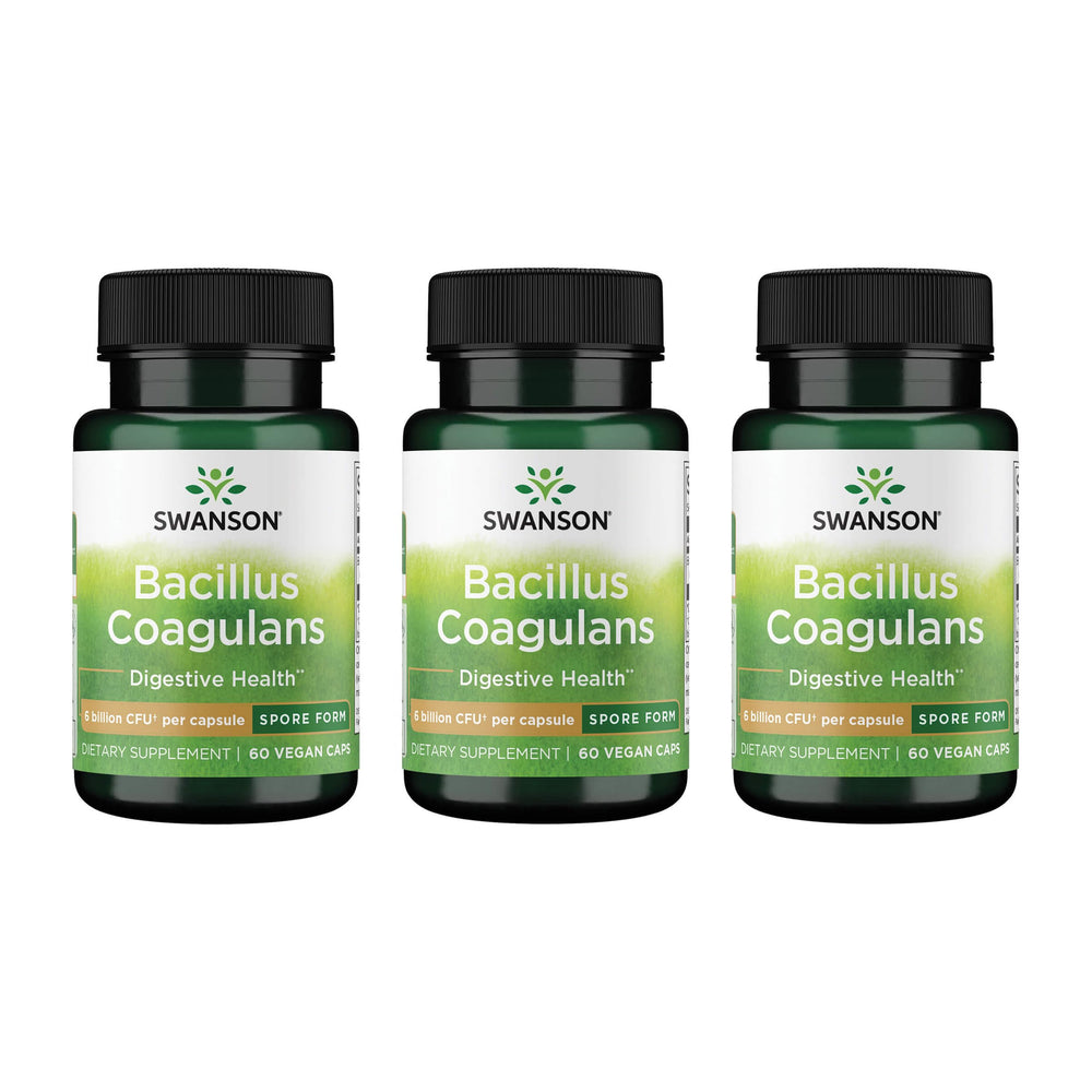 Swanson Bacillus Coagulans probiotic bottle label – 3-pack set