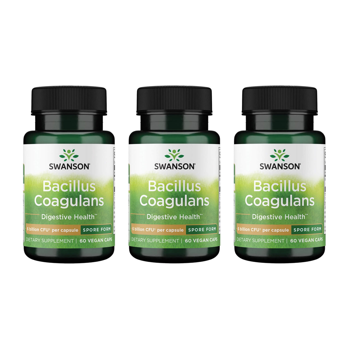Swanson Bacillus Coagulans probiotic bottle label – 3-pack set