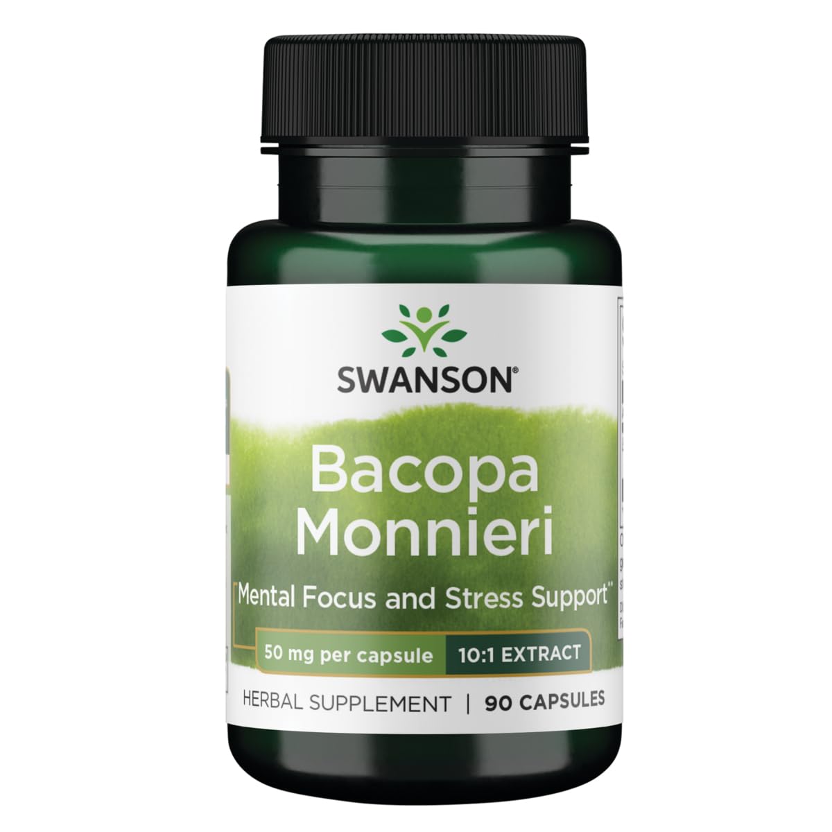 Bottle of Swanson Bacopa Monniera 10:1 Extract, 50 mg per capsule, 90 capsules