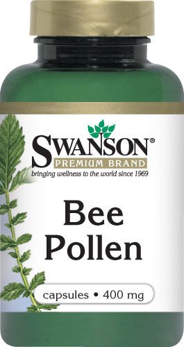 Close-up of Swanson Bee Pollen 400 mg bottle label