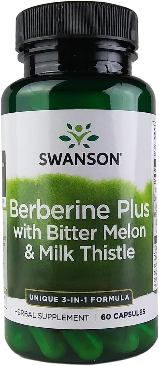 Swanson Berberine Plus bottle and capsules