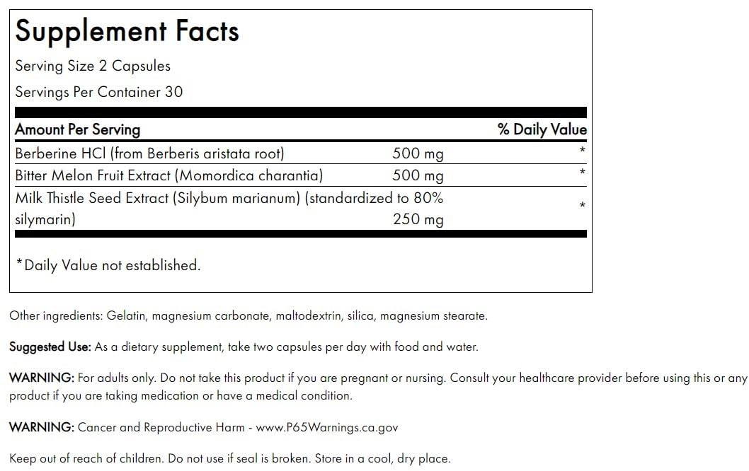 Close-up of Swanson Berberine Plus bottle with herbs