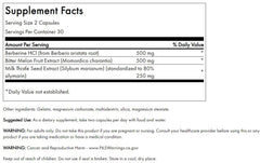 Close-up of Swanson Berberine Plus bottle with herbs