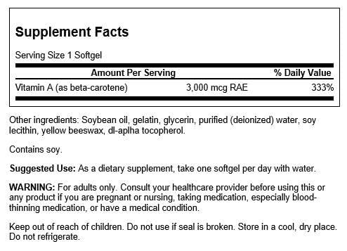 Close-up of Swanson Beta-Carotene softgels for eye, skin and immune health