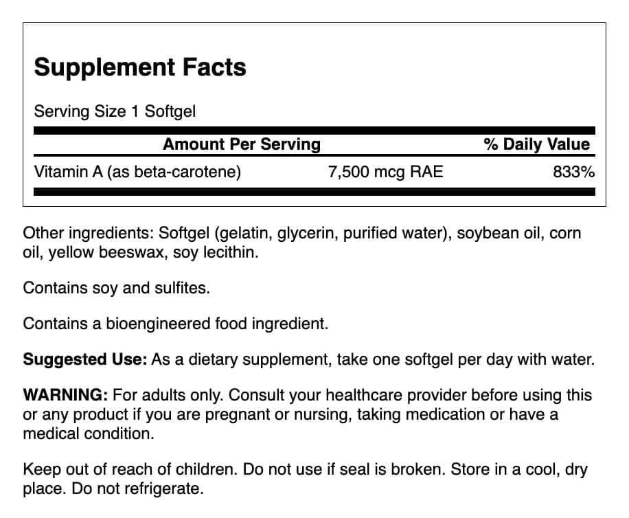 Close-up of Swanson Beta-Carotene 25000 IU softgels
