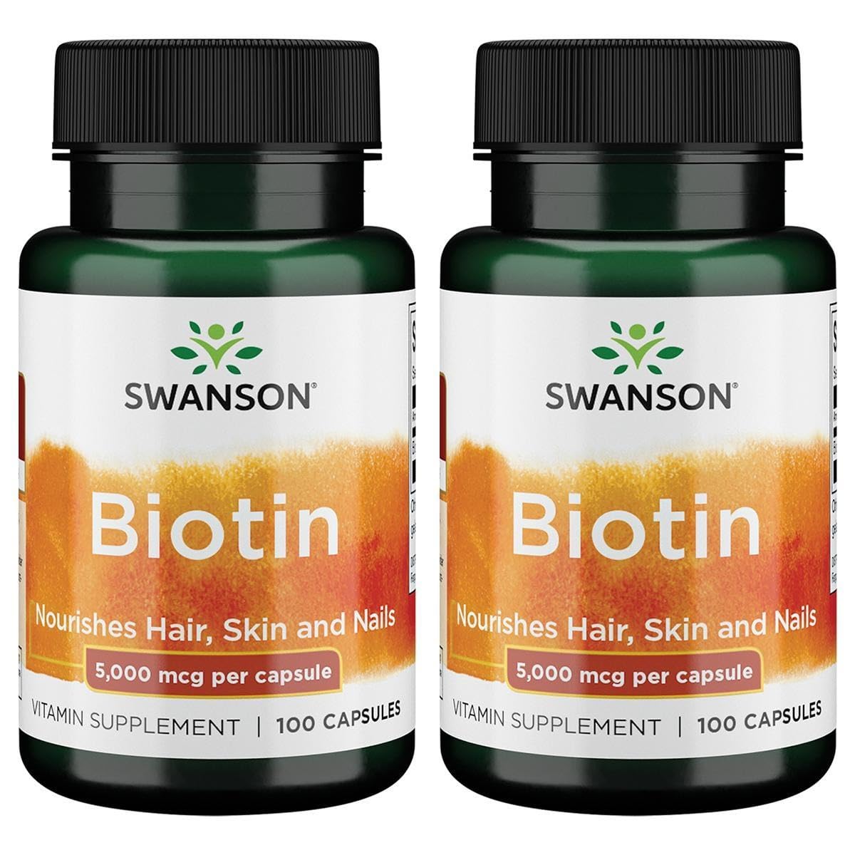 Swanson Biotin 5,000 mcg 100 Caps (2 Pack) bottle