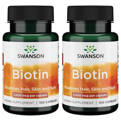 Swanson Biotin 5,000 mcg 100 Caps (2 Pack) bottle