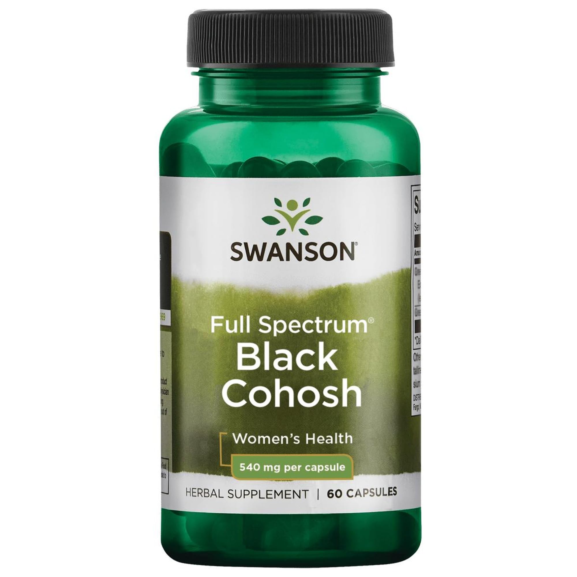 Swanson Black Cohosh 540 mg bottle and capsules – front view