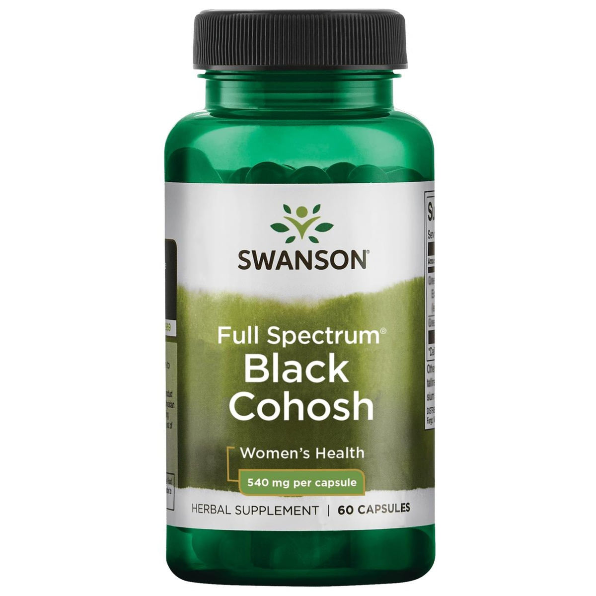Swanson Black Cohosh 540 mg bottle and capsules – front view