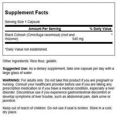 Close-up of Swanson Black Cohosh 540 mg label