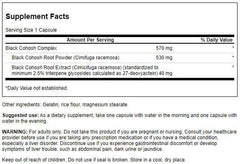 Close-up of Swanson Black Cohosh product label showing standardized 2.5% triterpene glycosides