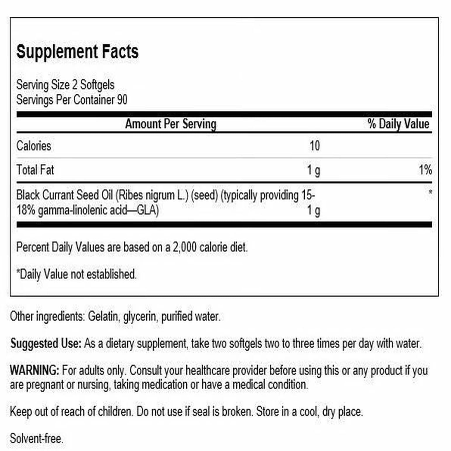 Swanson Black Currant Seed Oil bottle label close-up
