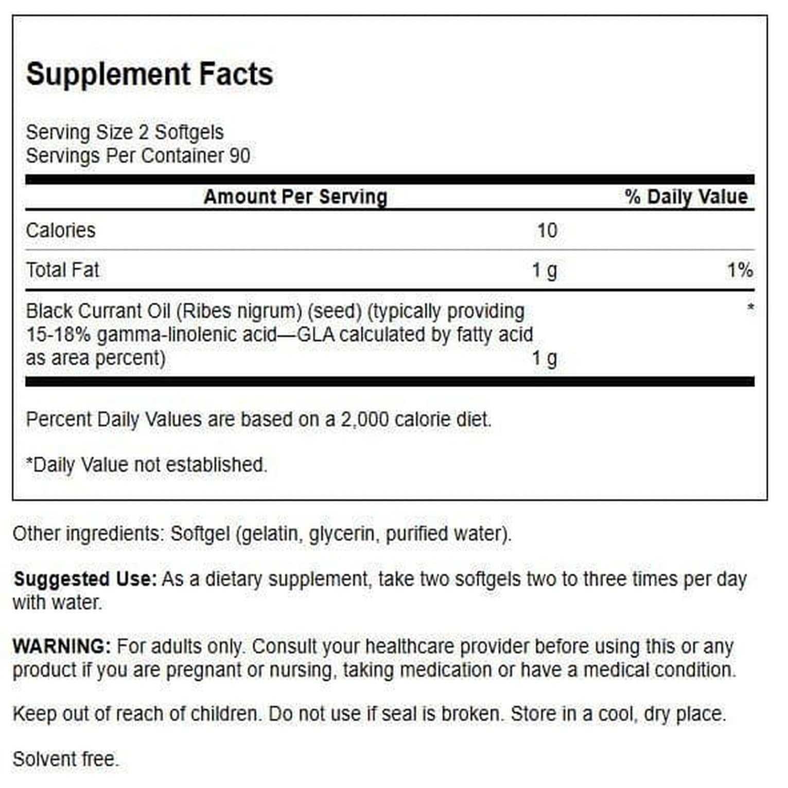 Swanson Black Currant Seed Oil capsules for easy daily joint and immune support