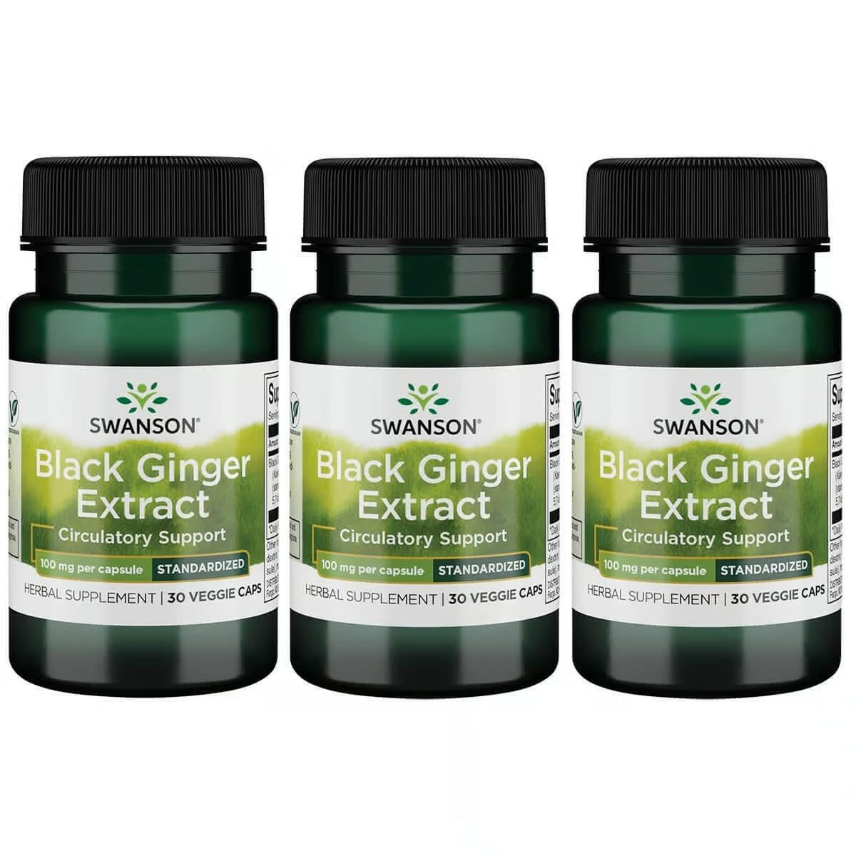 Swanson Black Ginger Extract bottle with 30 veggie capsules