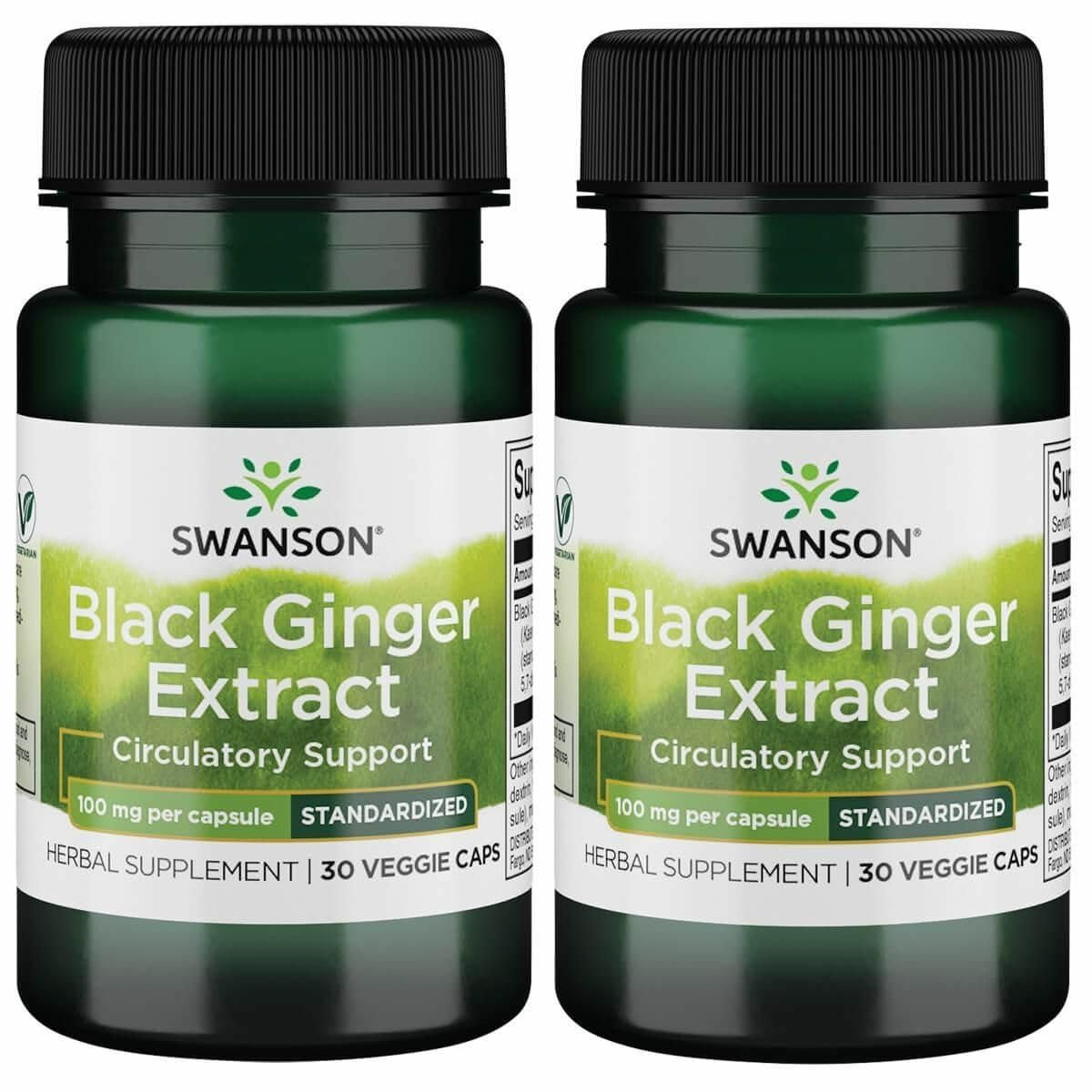 Swanson Black Ginger Extract 2-pack hero image with bottle and capsules