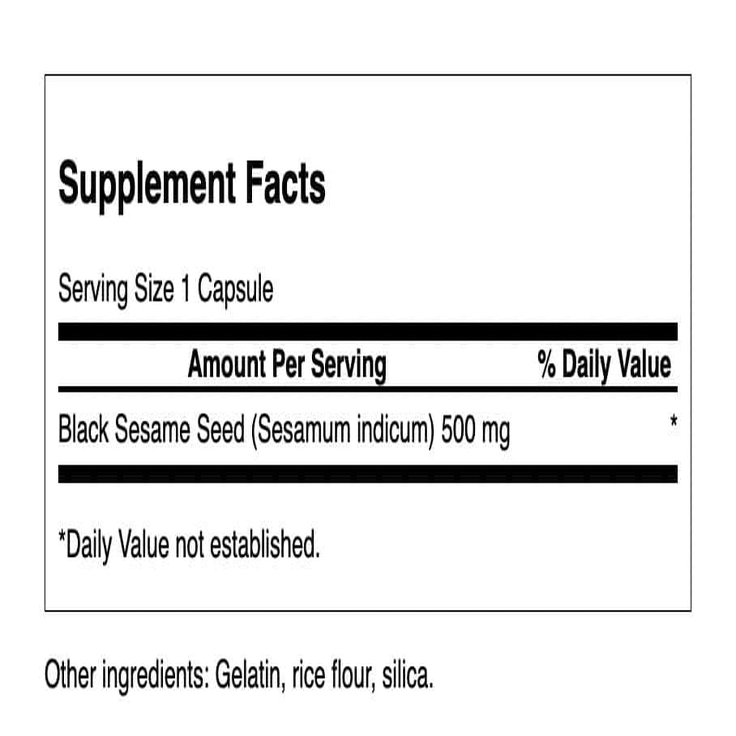 Swanson Black Sesame Seed 500 mg capsules bottle - back label