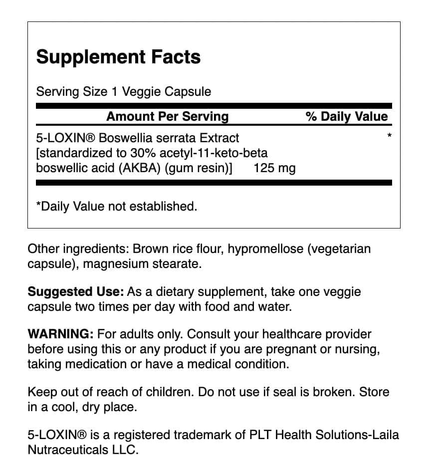 Bottle of Swanson Boswellia Serrata Extract 125 mg 60 vegan capsules 2-pack bottle 1