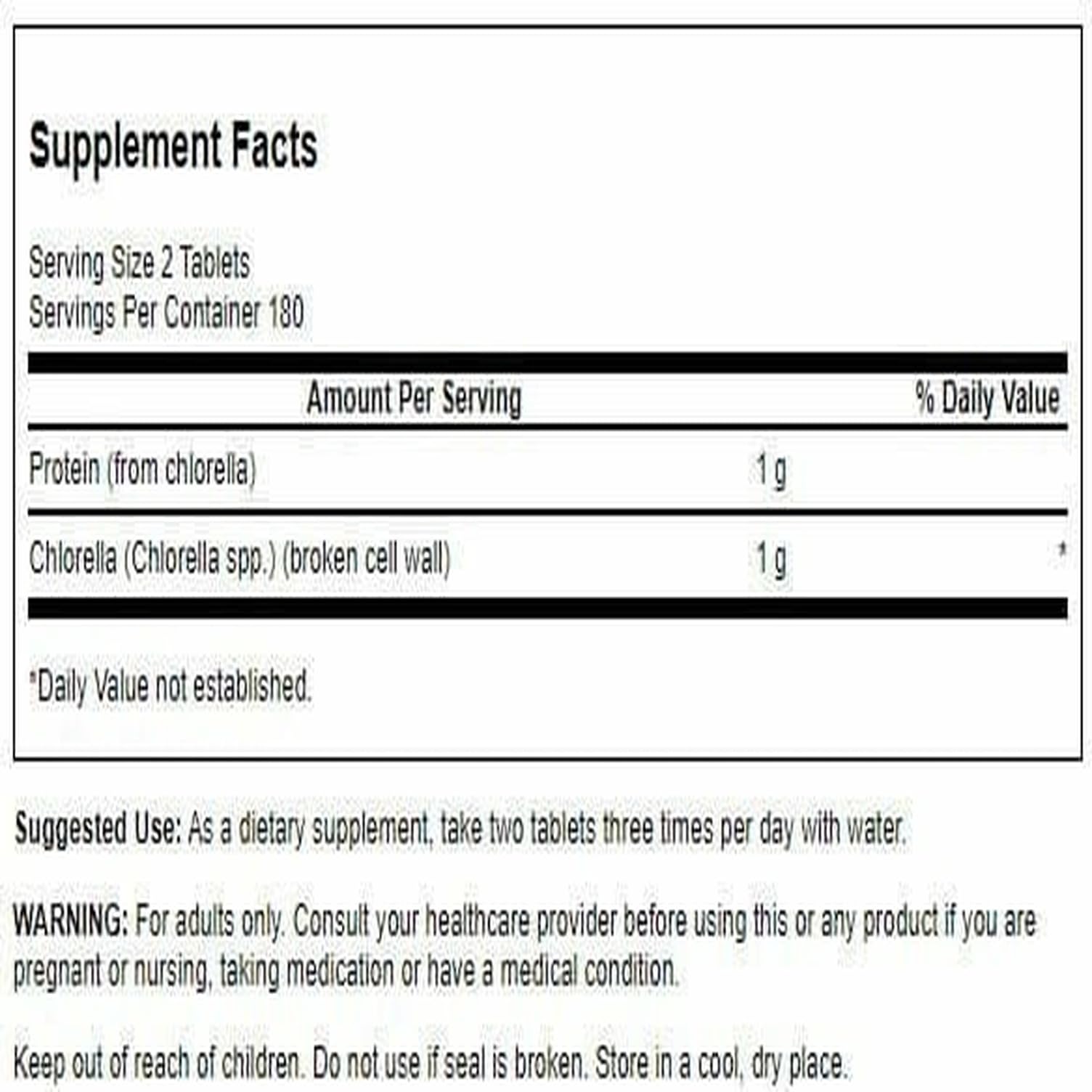 Chlorella tablets showing 500 mg dosage in bottle