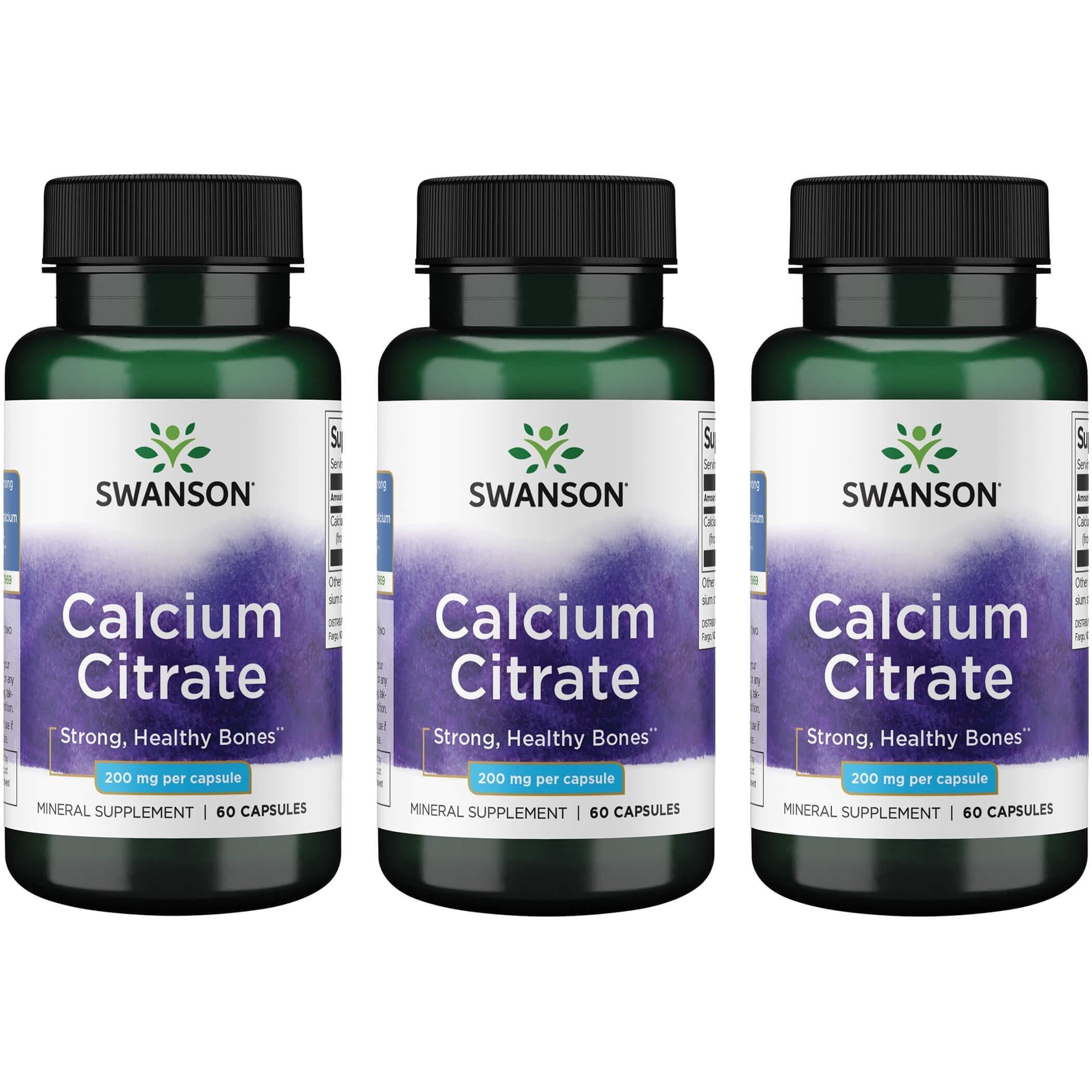 Swanson Calcium Citrate 200 mg 60 Capsules (3 Pack) bottle