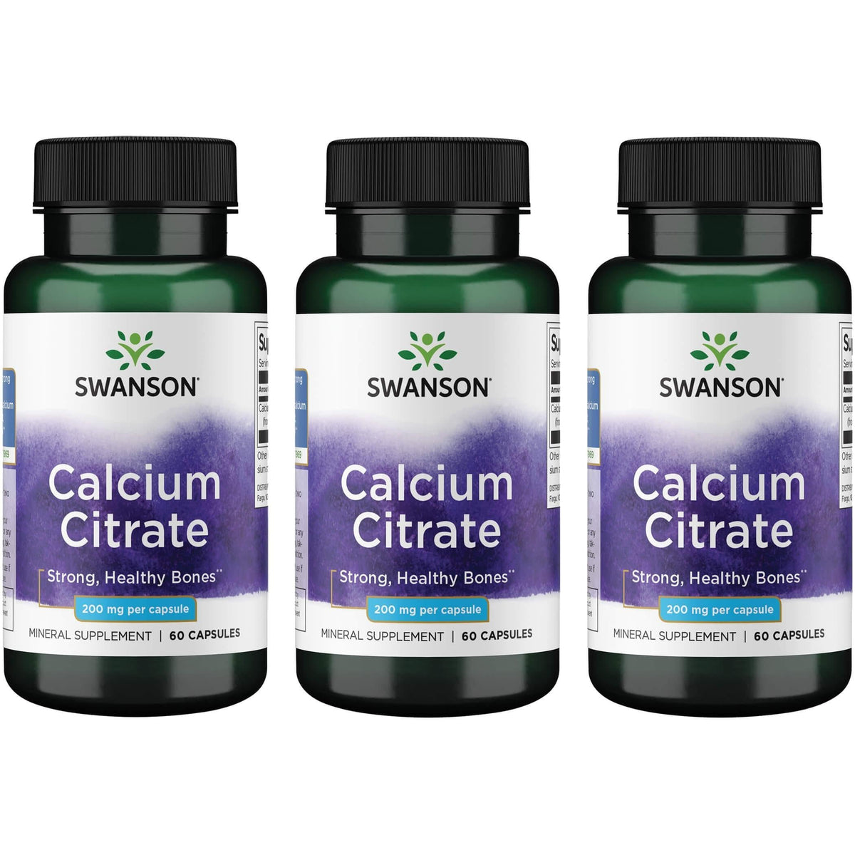 Swanson Calcium Citrate 200 mg 60 Capsules (3 Pack) bottle