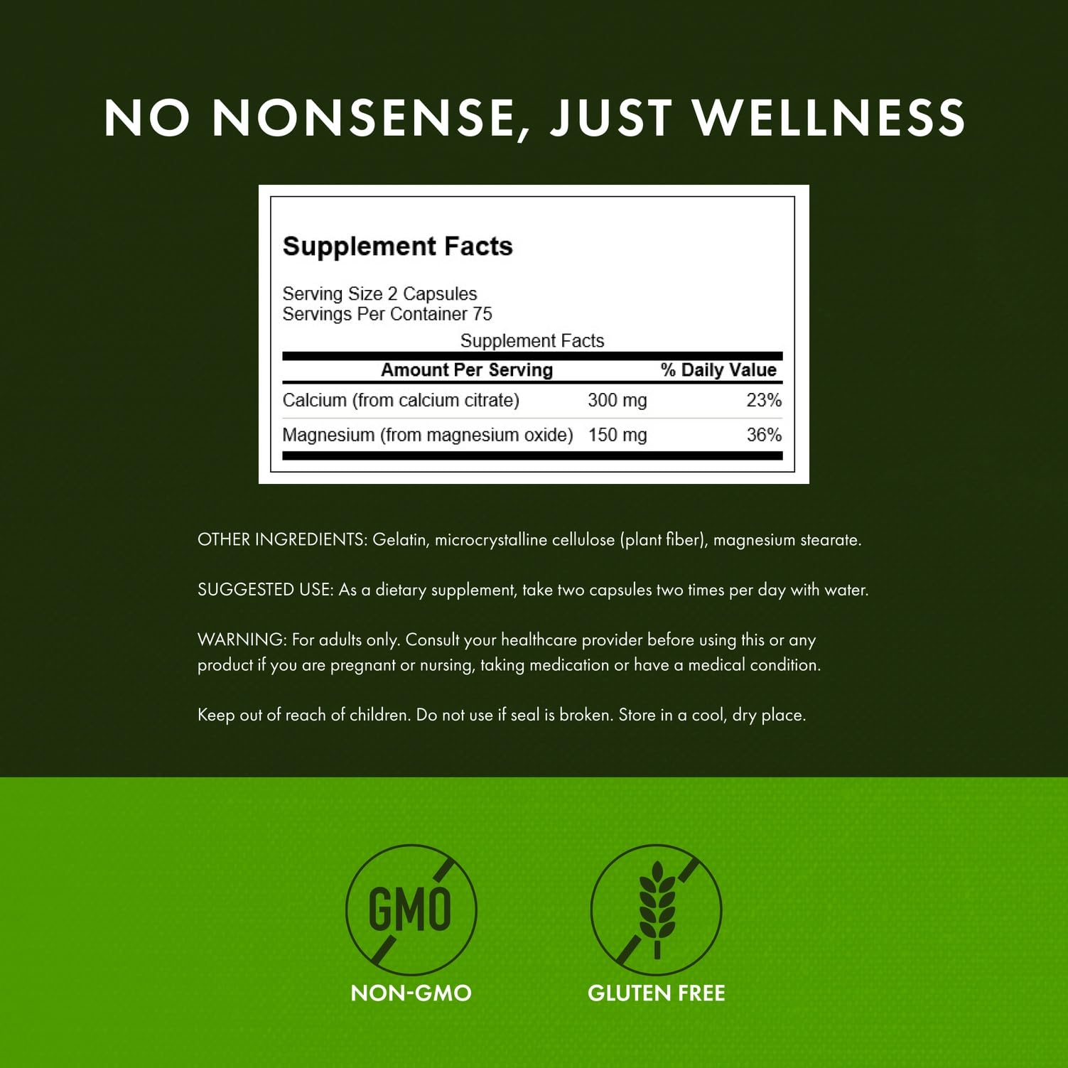 Supplement facts label for Swanson Calcium Citrate Plus Magnesium