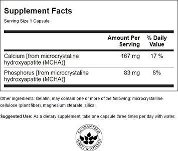 Close-up of Calcium MCHA supplement bottle label