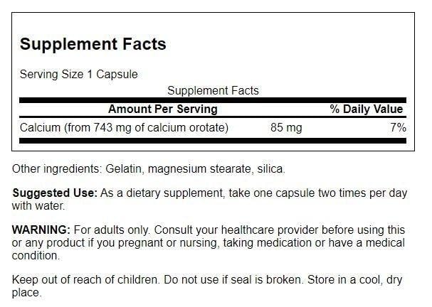 Swanson Calcium Orotate 85mg capsules close-up, showcasing convenient daily capsules.