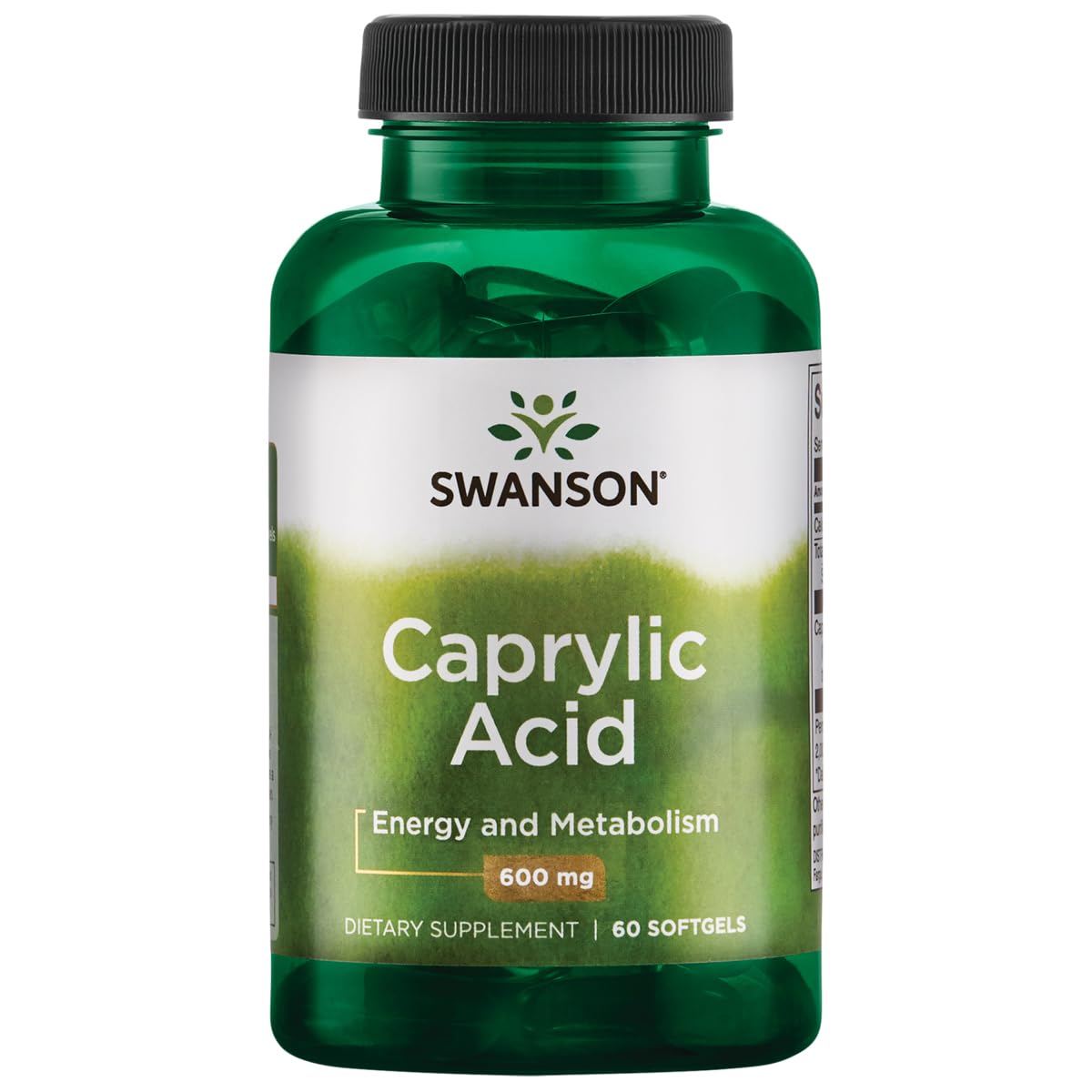 Swanson Caprylic Acid 600 mg bottle with 60 softgels