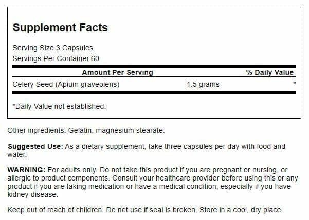 Close-up of Swanson Celery Seed 500 mg capsules