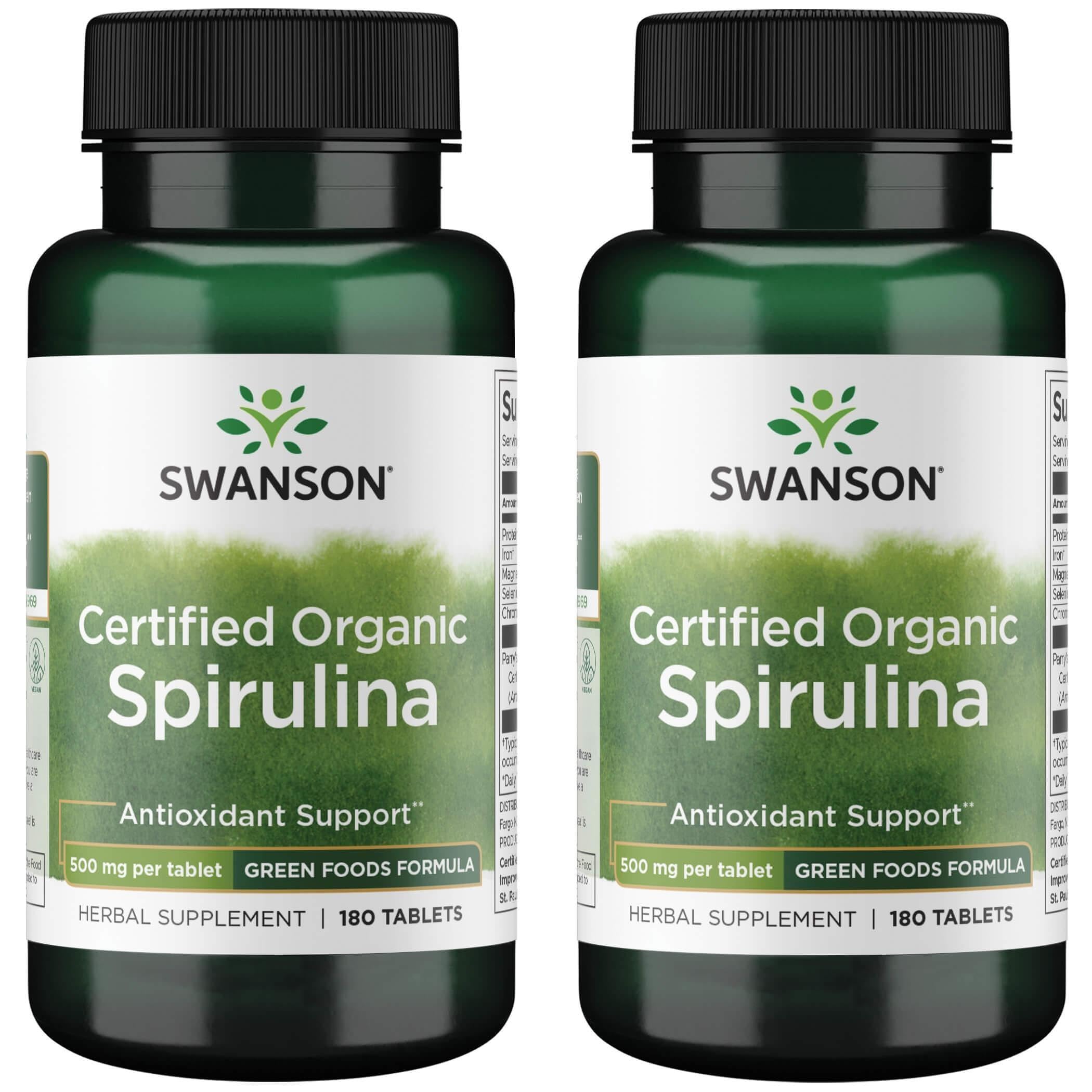 Swanson Certified Organic Spirulina 500 mg 180 Tabs (2 Pack) bottle