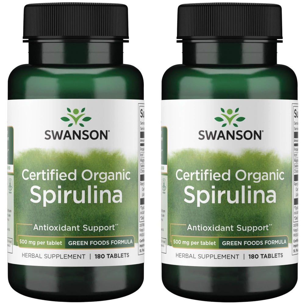Swanson Certified Organic Spirulina 500 mg 180 Tabs (2 Pack) bottle