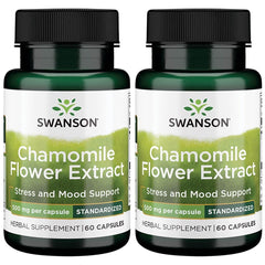 Swanson Chamomile Flower Extract bottle - 500 mg per capsule, 60 capsules, 2-pack, standardized 1.2% apigenin