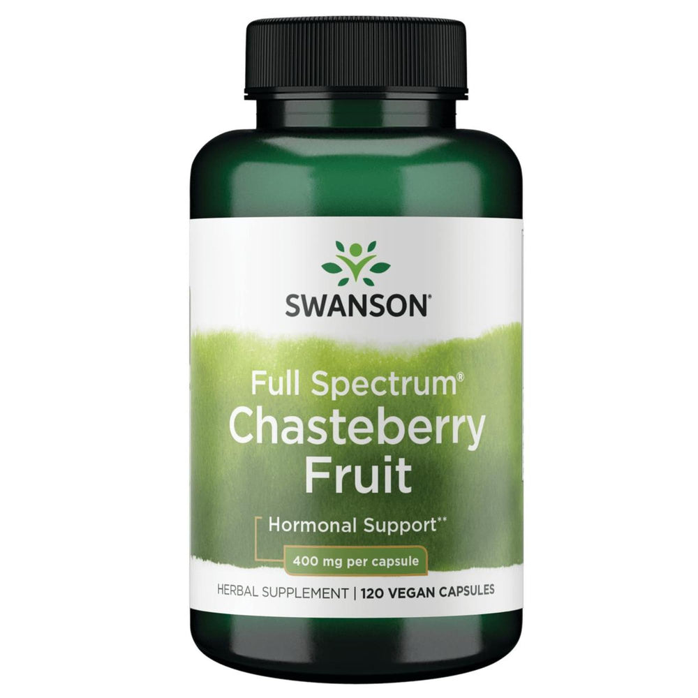 Swanson Chasteberry Fruit bottle with label, 120 capsules