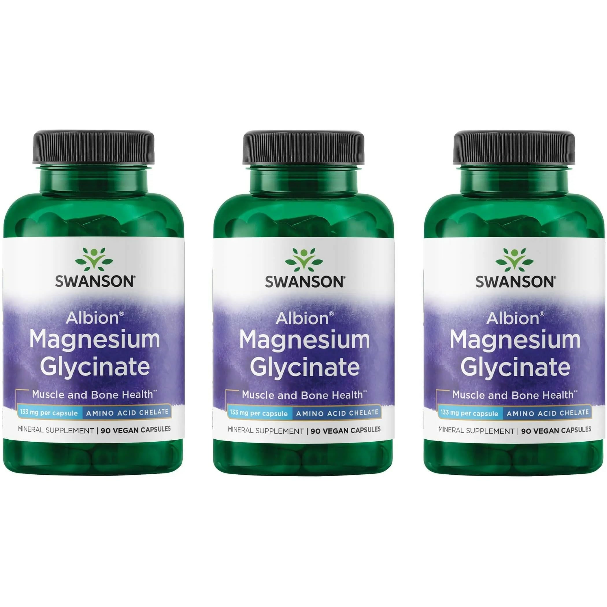 Product hero image: Swanson Chelated Magnesium Glycinate 133 mg 90 capsules (3 pack)