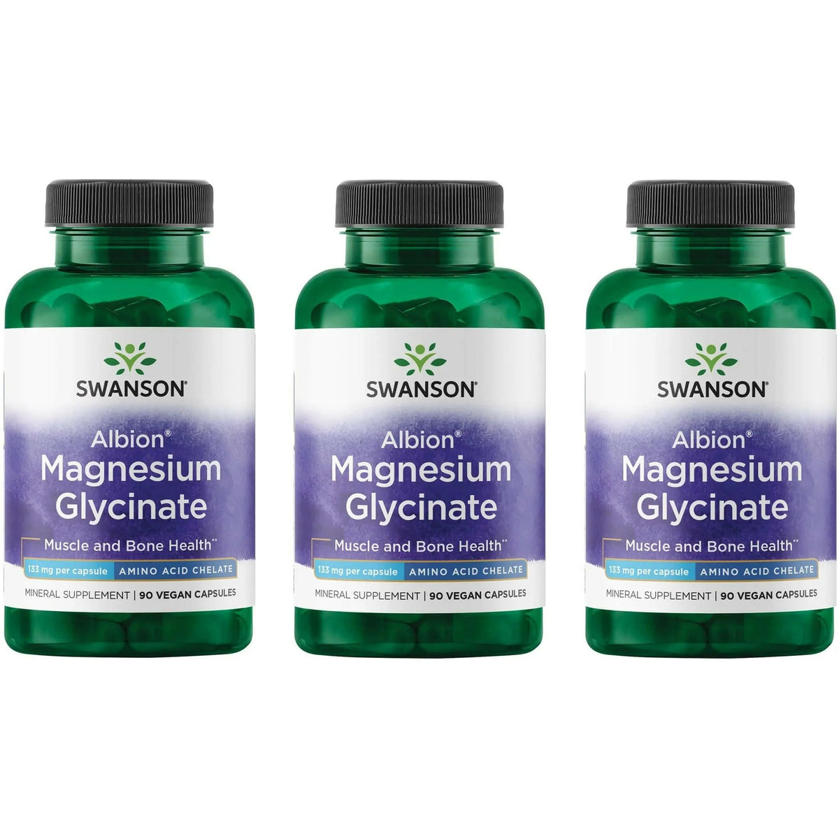 Product hero image: Swanson Chelated Magnesium Glycinate 133 mg 90 capsules (3 pack)
