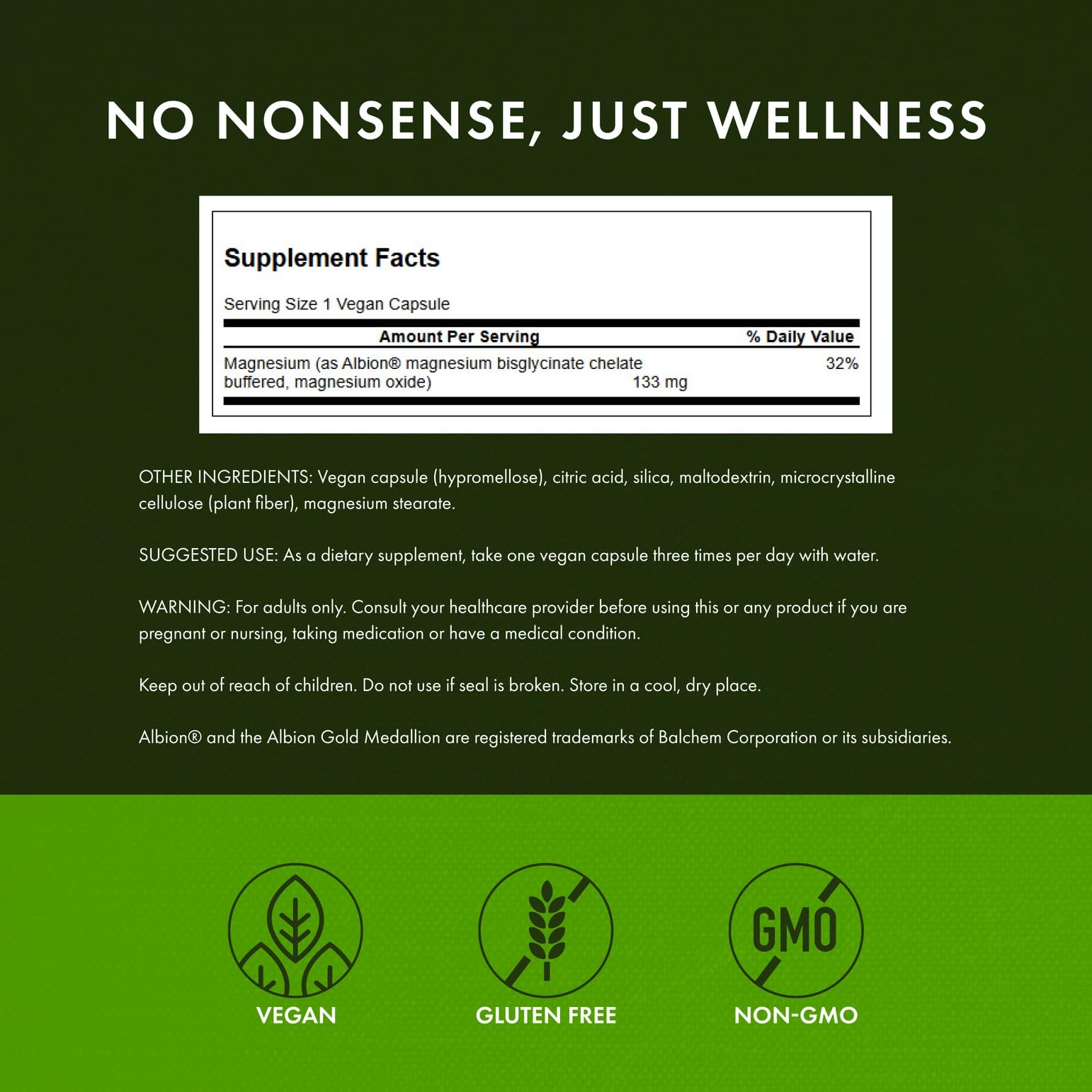 Swanson magnesium glycinate capsules inside bottle