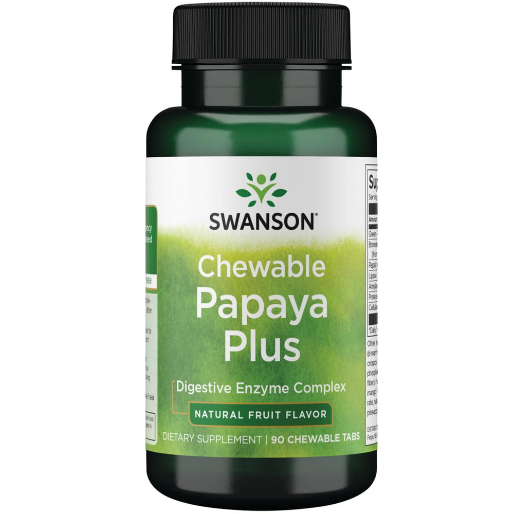 Swanson Chewable Papaya Plus 90 Chwbls Enzyme packaging