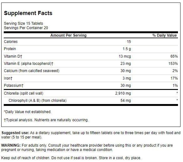 Swanson Chlorella 194 mg 300 Tabs bottle label close-up