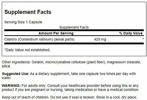 Back label of Swanson Cilantro 425 mg bottle