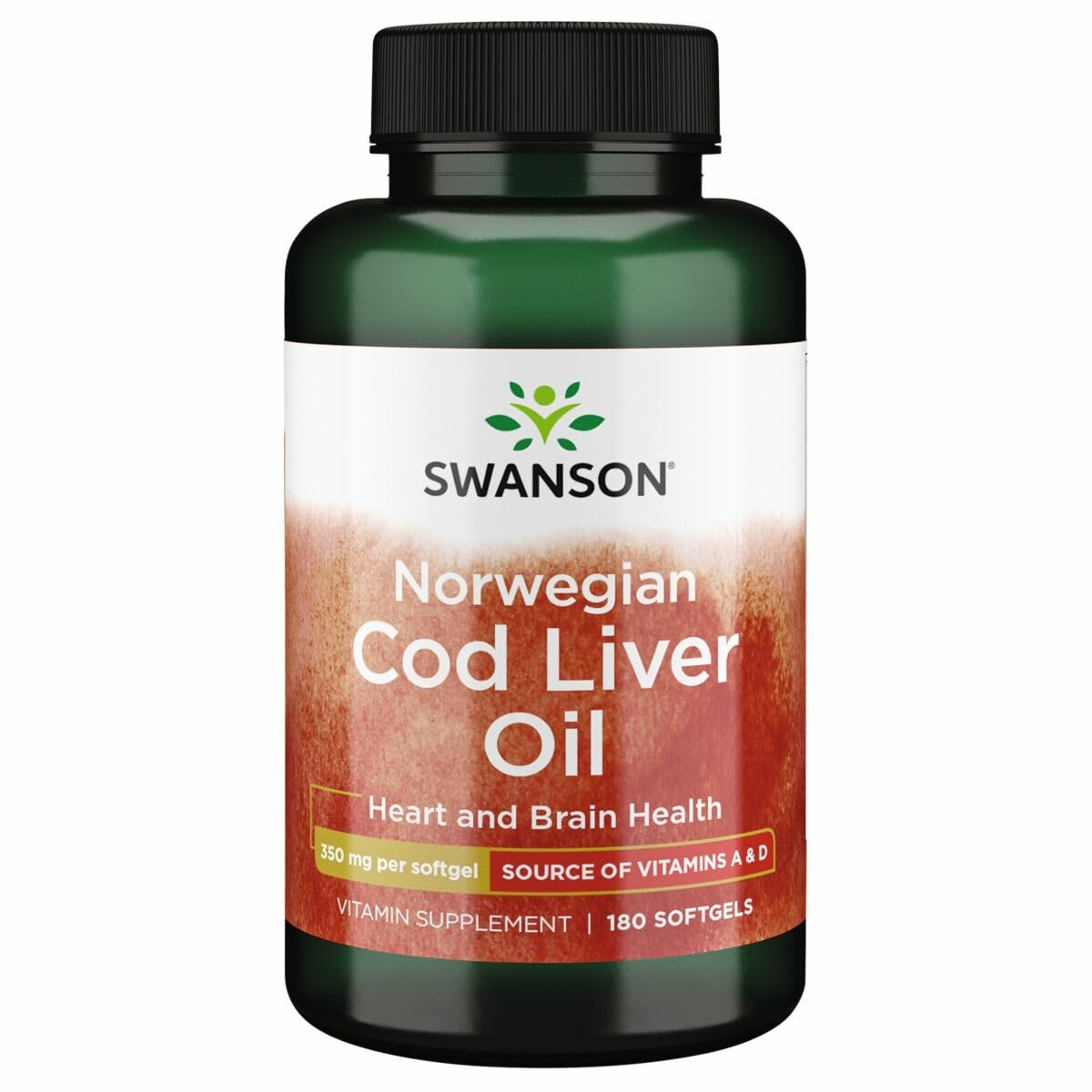 Swanson Cod Liver Oil bottle with 180 softgels label