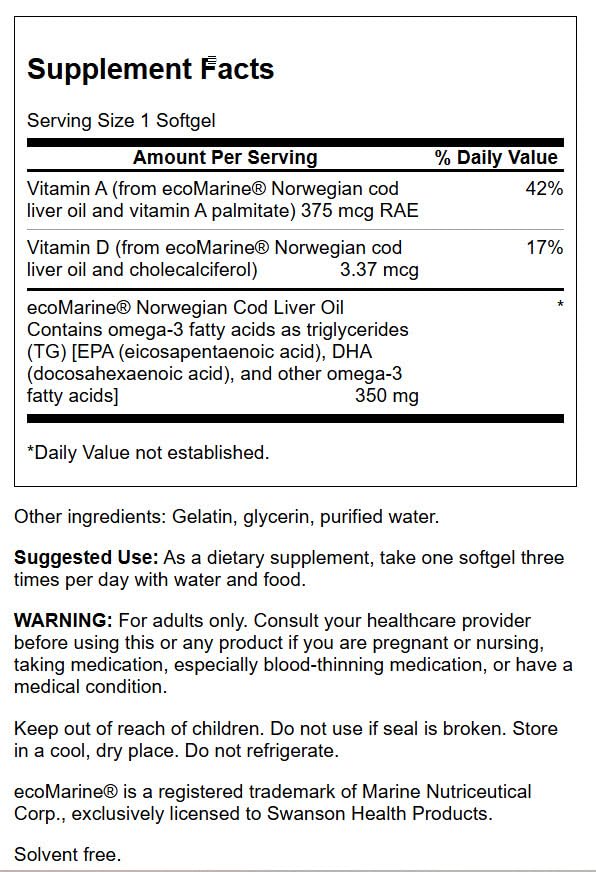Close-up of Swanson Cod Liver Oil bottle label