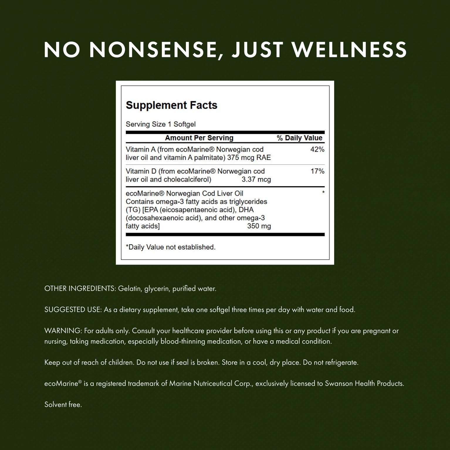 Cod liver oil softgel capsule showing 350 mg