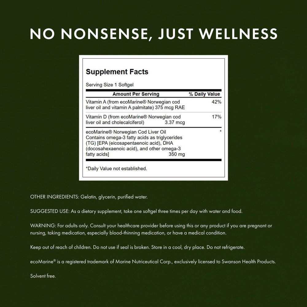 Cod liver oil ingredient label for Swanson supplement